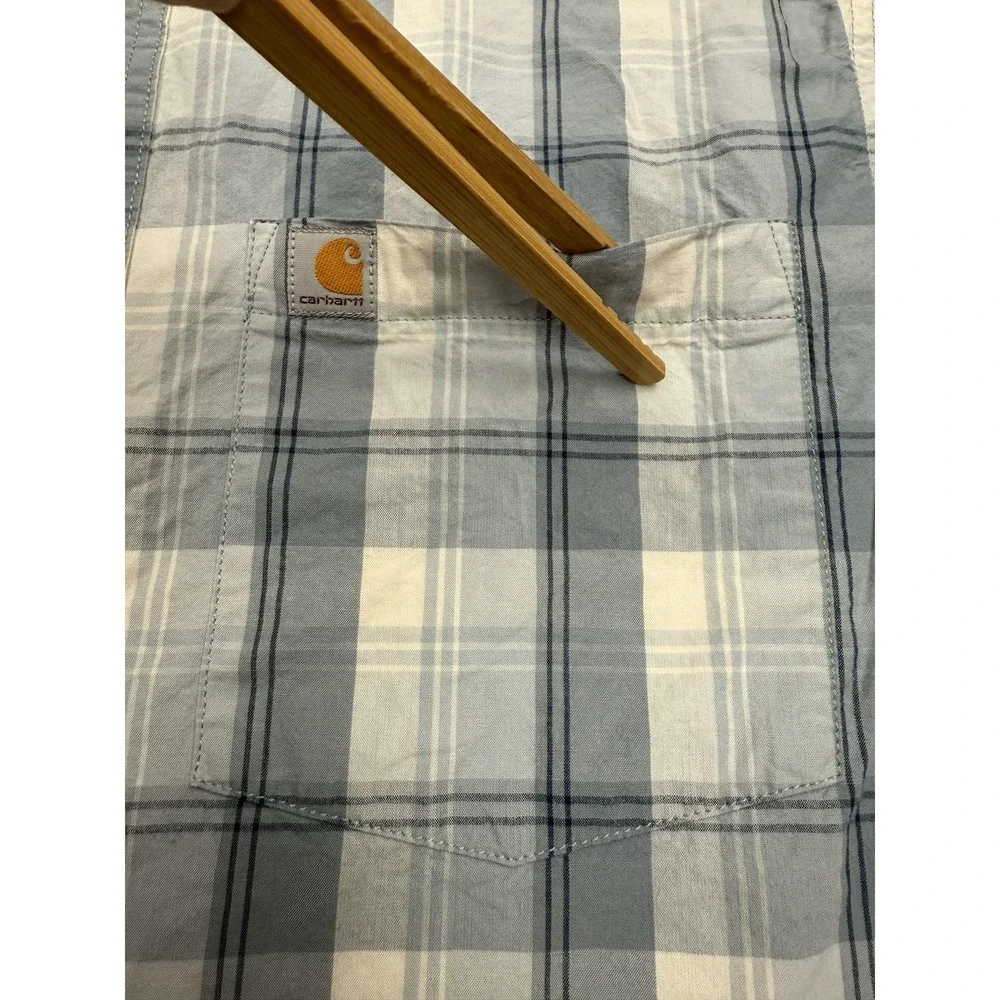 Carhartt Shirt Mens Medium Blue White Plaid Relaxed‎ Fit Button Up Pocket Casual